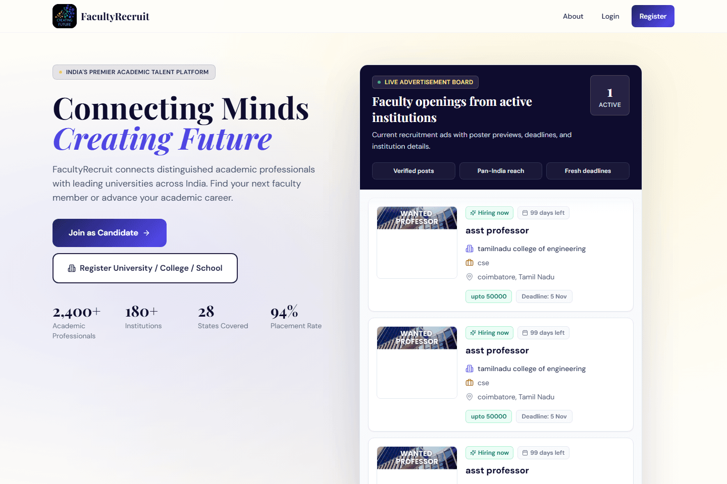 Faculty Recruit website preview