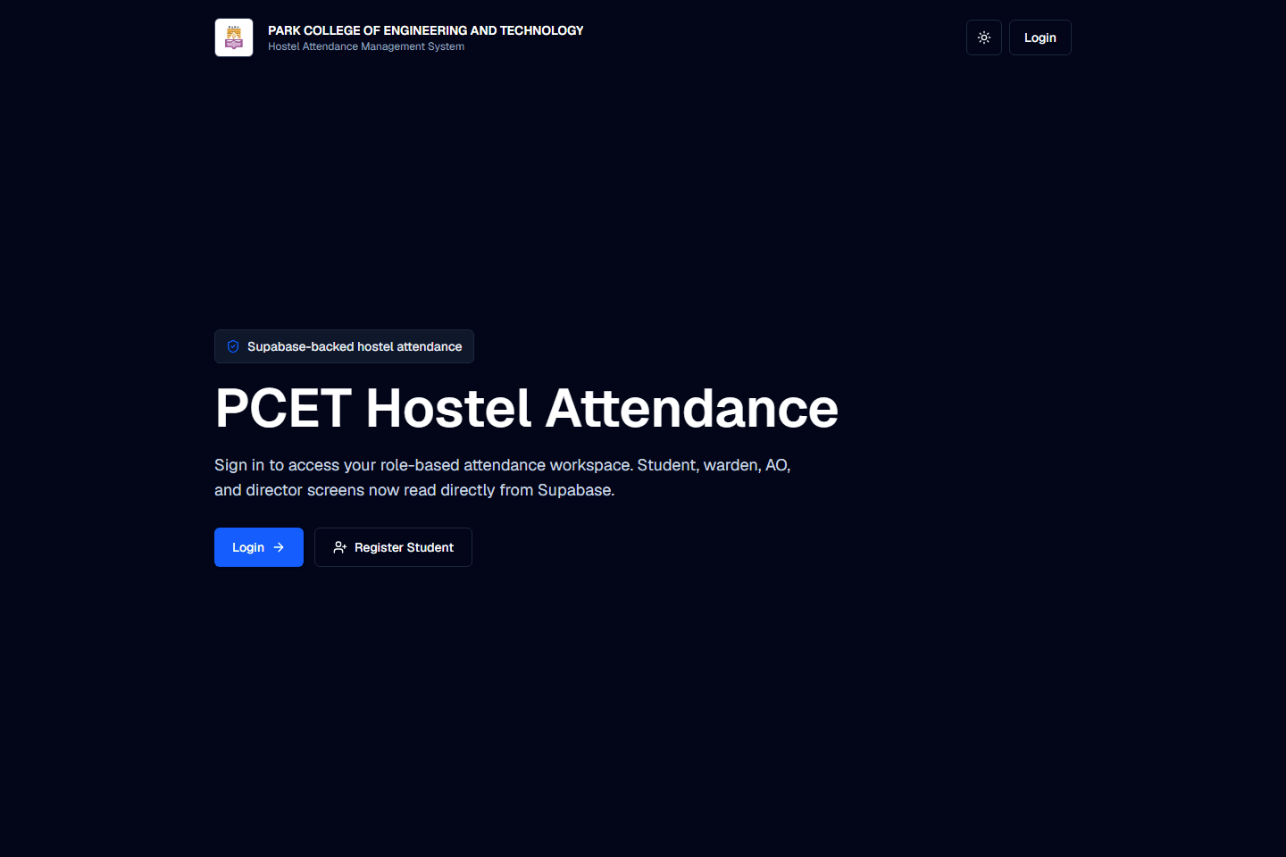 PCET Hostel Attendance website preview